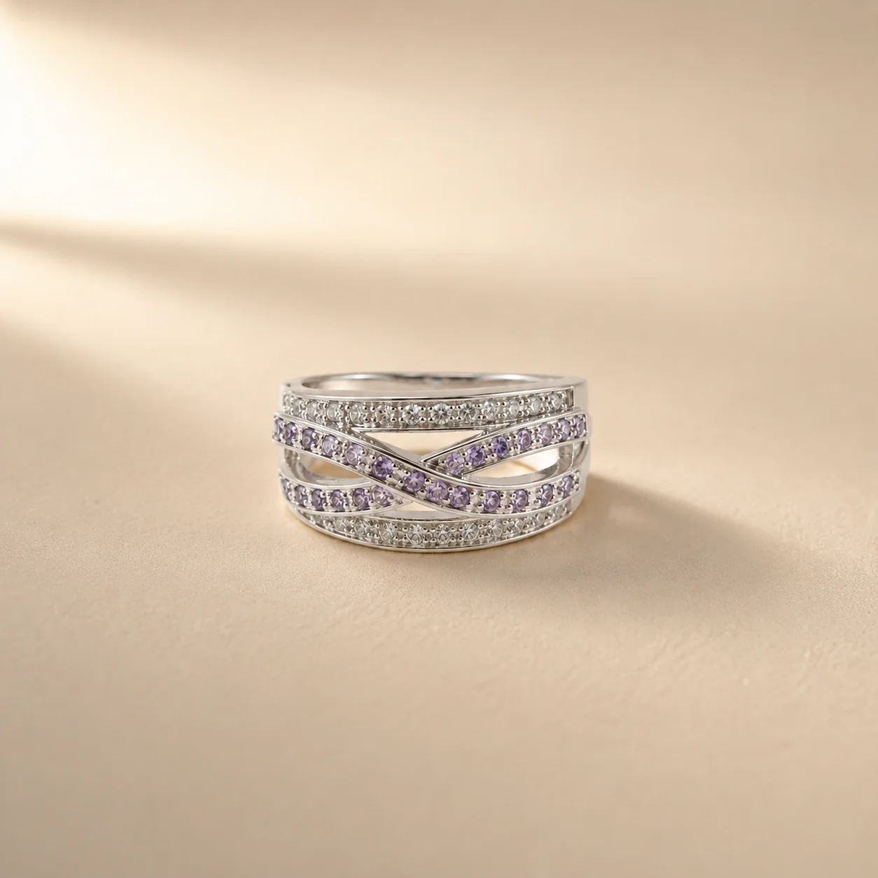 Amethyst Criss-Cross Statement Band Ring - Image 3