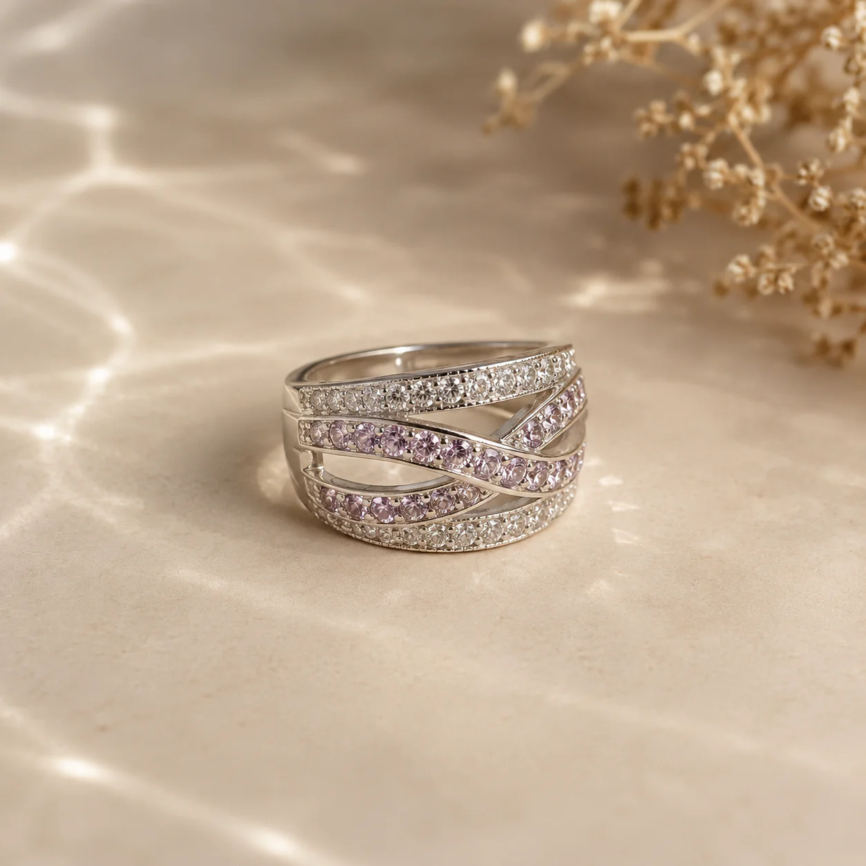 Amethyst Criss-Cross Statement Band Ring - Image 4