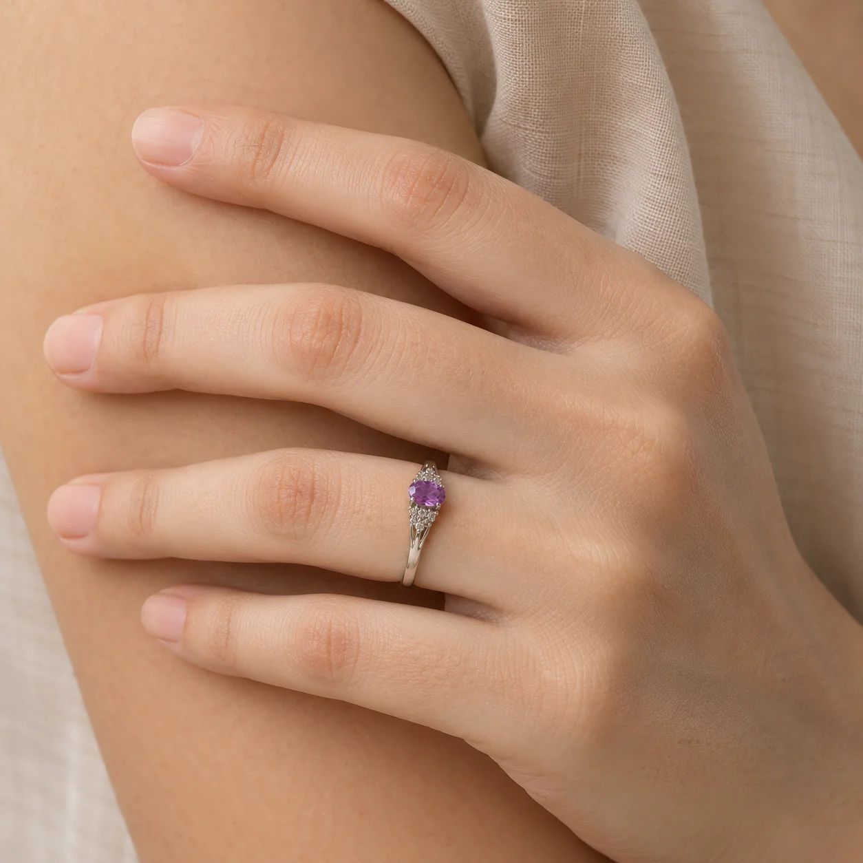Amethyst Halo Accent Ring - Image 4