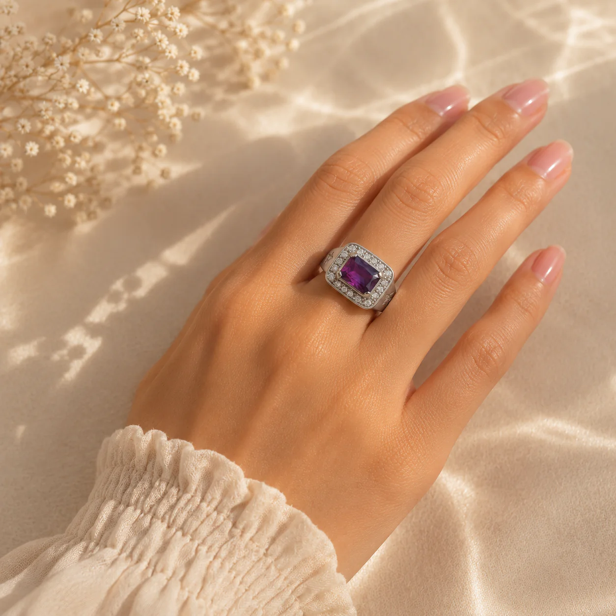 Amethyst Halo Signet Ring