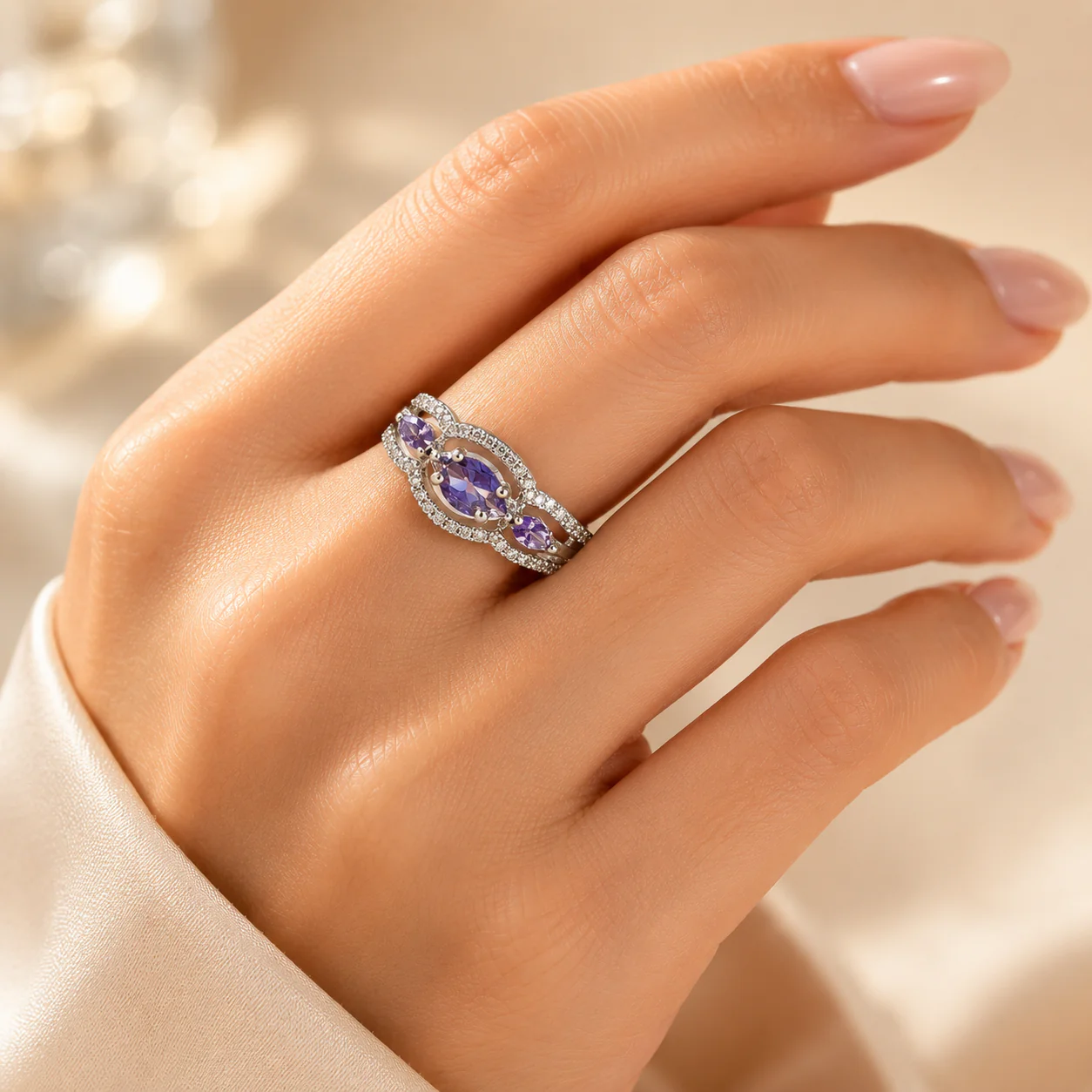 Amethyst Halo Trio Ring - Image 4