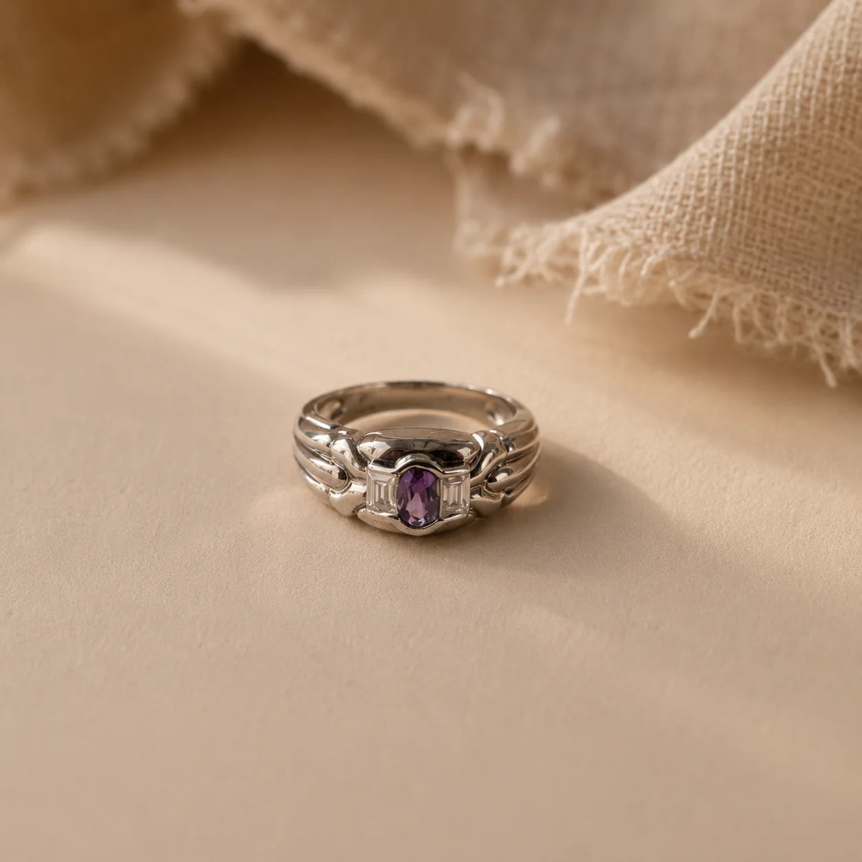 Amethyst Trinity Band Ring