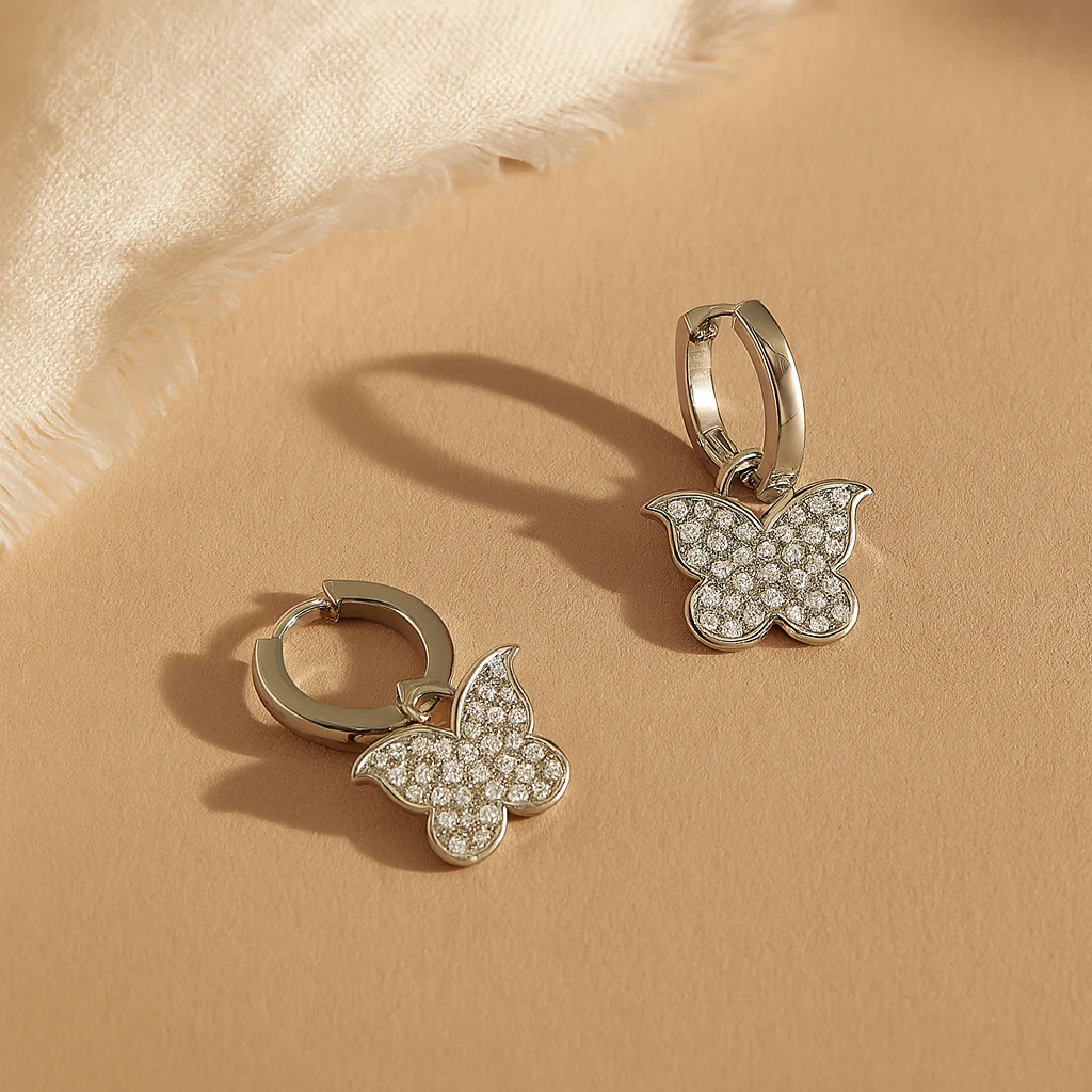 Studded Butterfly Huggies - Image 3