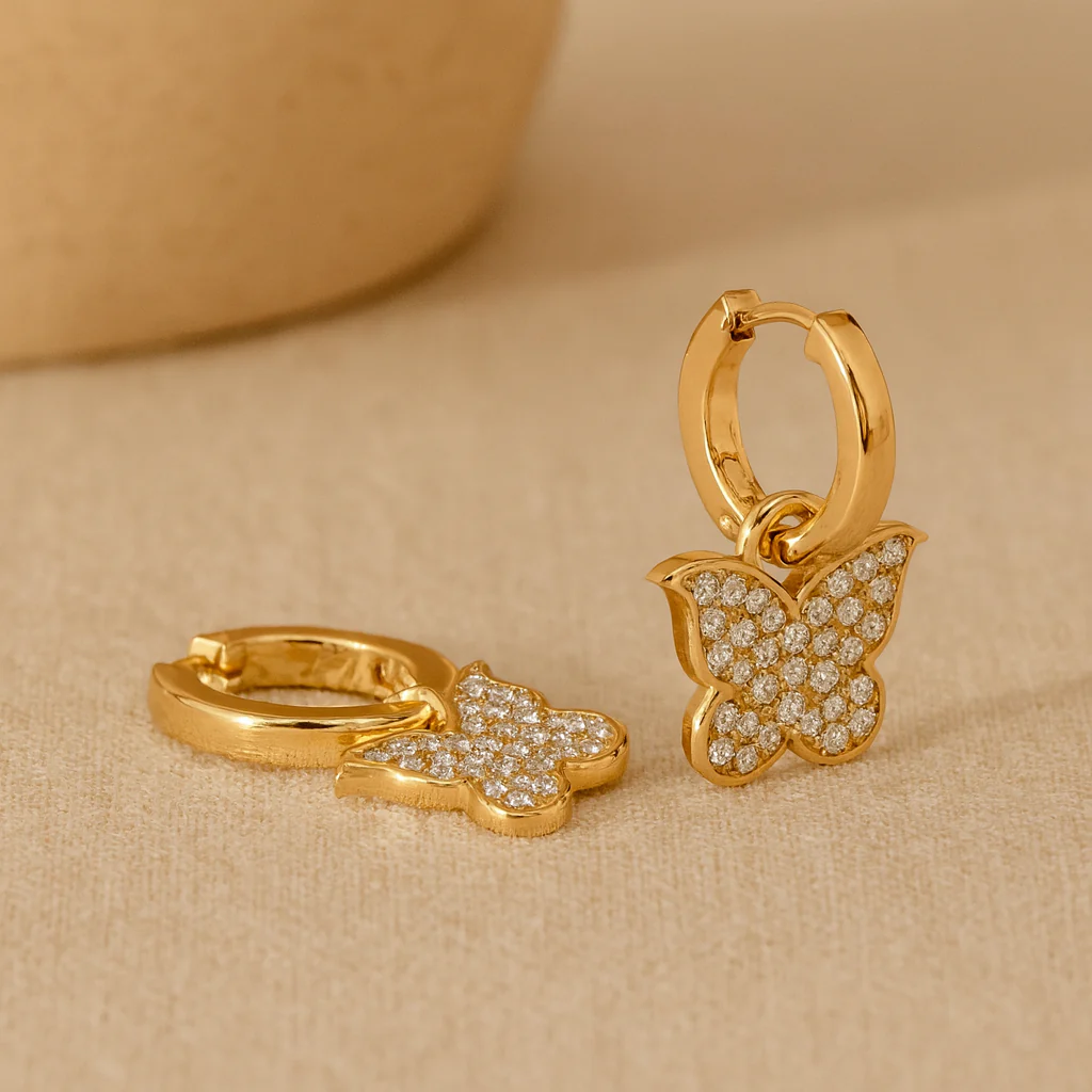 Studded Butterfly Huggies - Image 6
