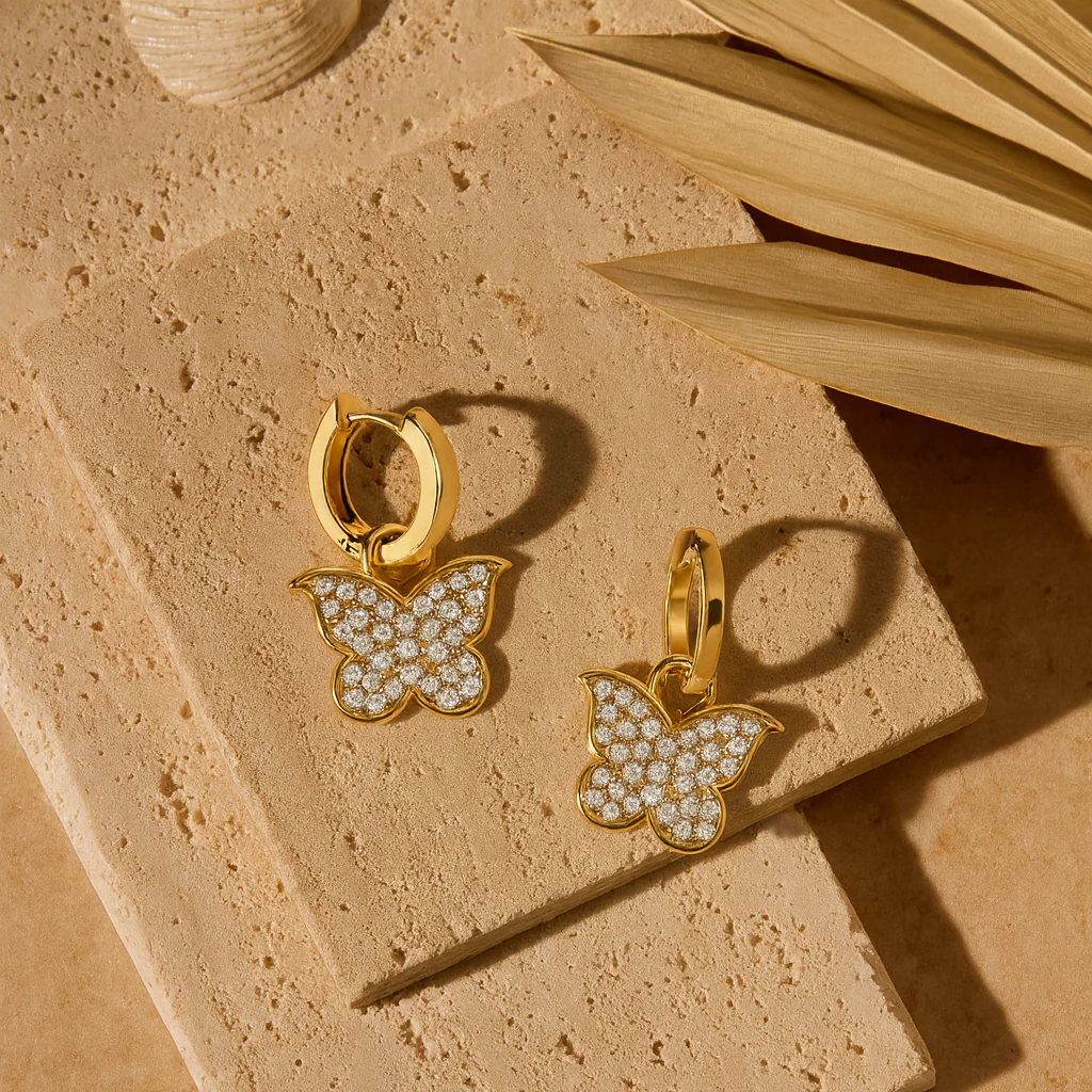 Studded Butterfly Huggies - Image 7