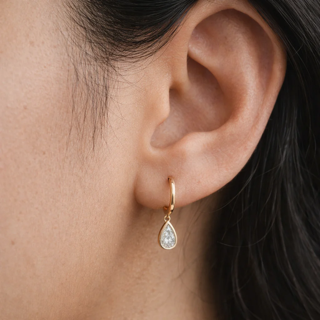 Bezel Diamond Pear Drop Huggie