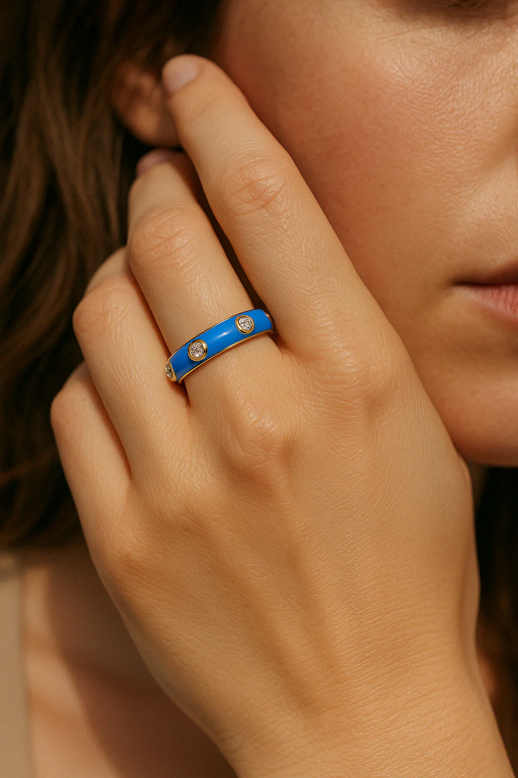 Blue Studded Enamel Ring - Image 2
