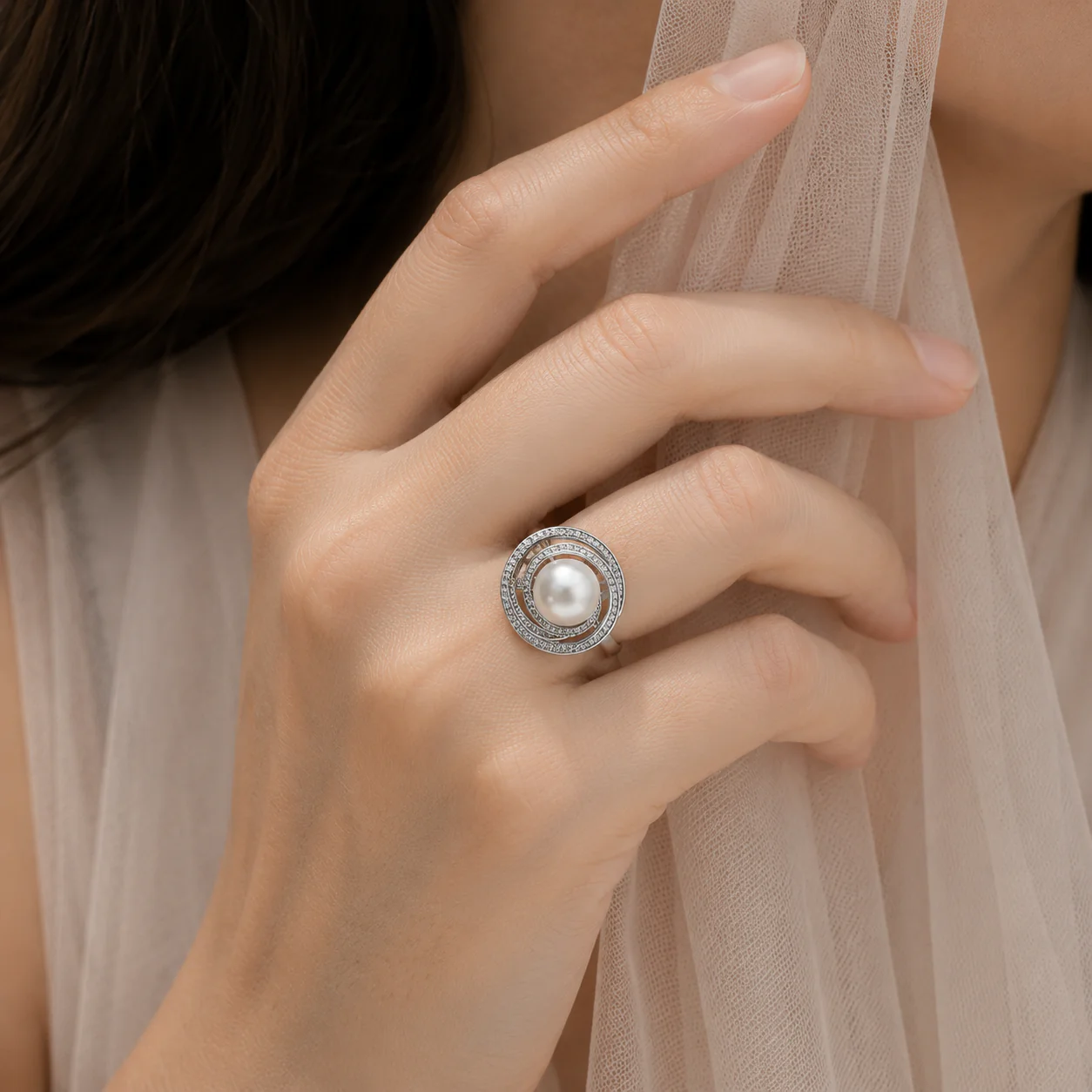 Celeste Pearl Halo Ring - Image 5