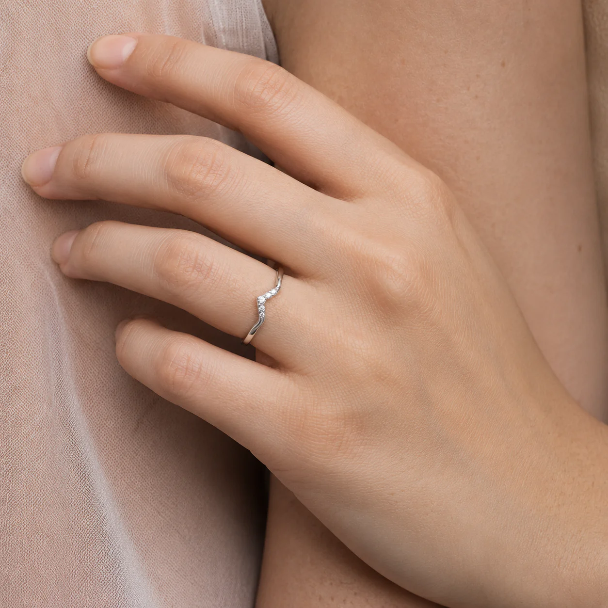 Chevron CZ Wishbone Ring - Image 3