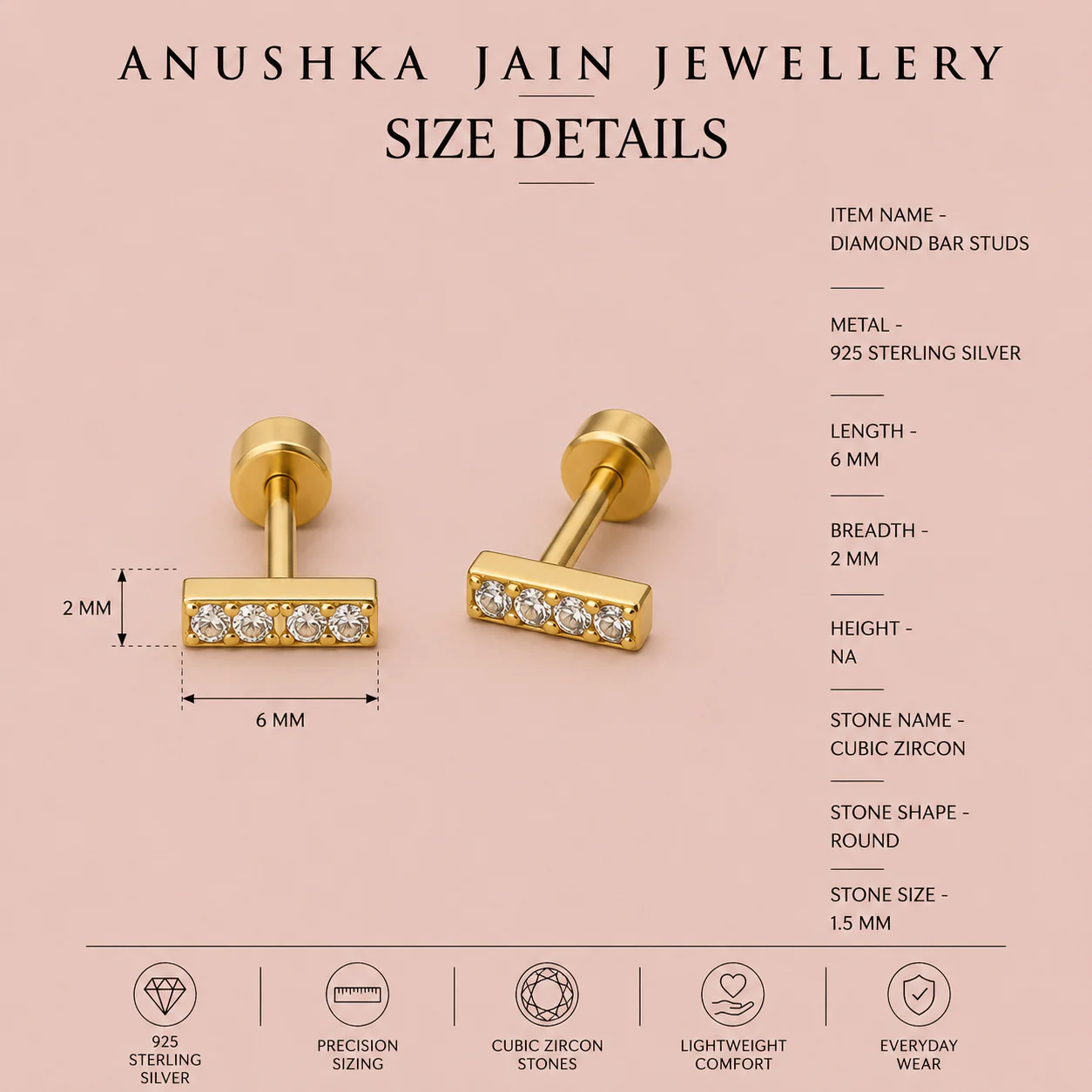 Diamond Bar Studs - Image 5
