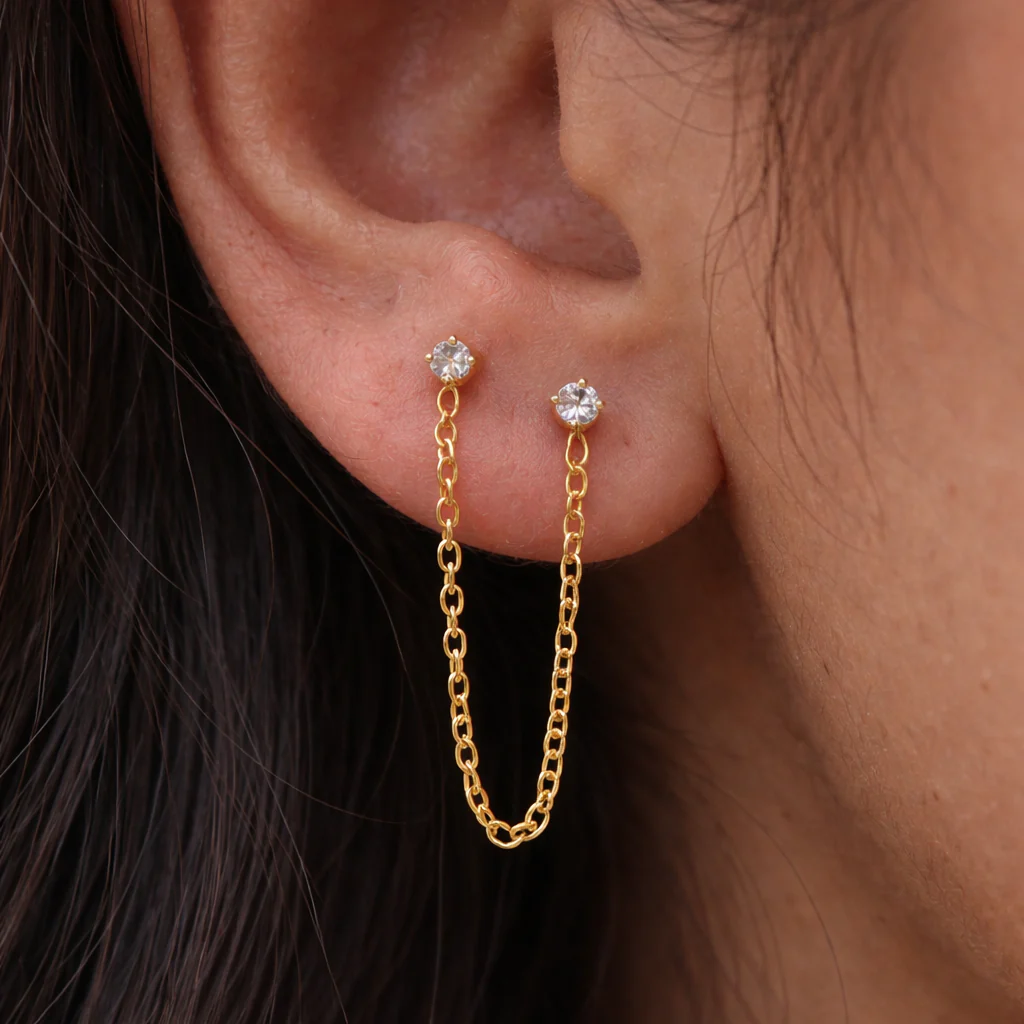 Diamond Ear Chain Studs