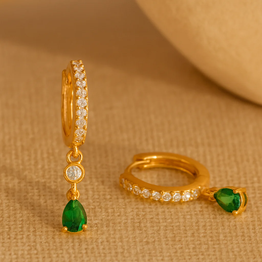 Diamond Hoop Emerald Huggie - Image 10