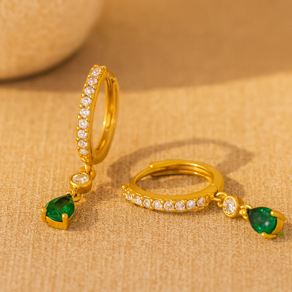 Diamond Hoop Emerald Huggie - Image 2