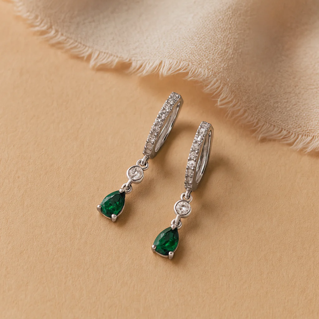 Diamond Hoop Emerald Huggie - Image 3