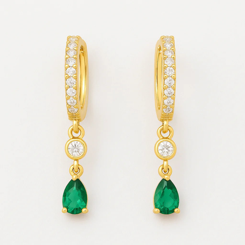 Diamond Hoop Emerald Huggie - Image 4