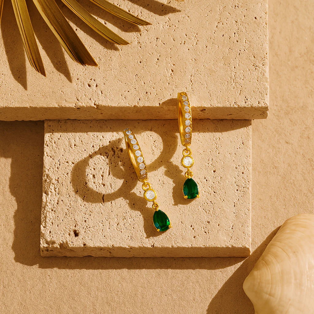 Diamond Hoop Emerald Huggie - Image 5