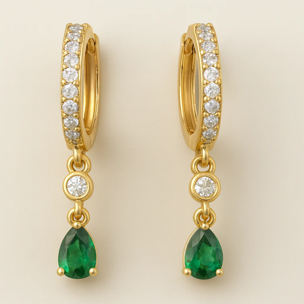 Diamond Hoop Emerald Huggie - Image 6