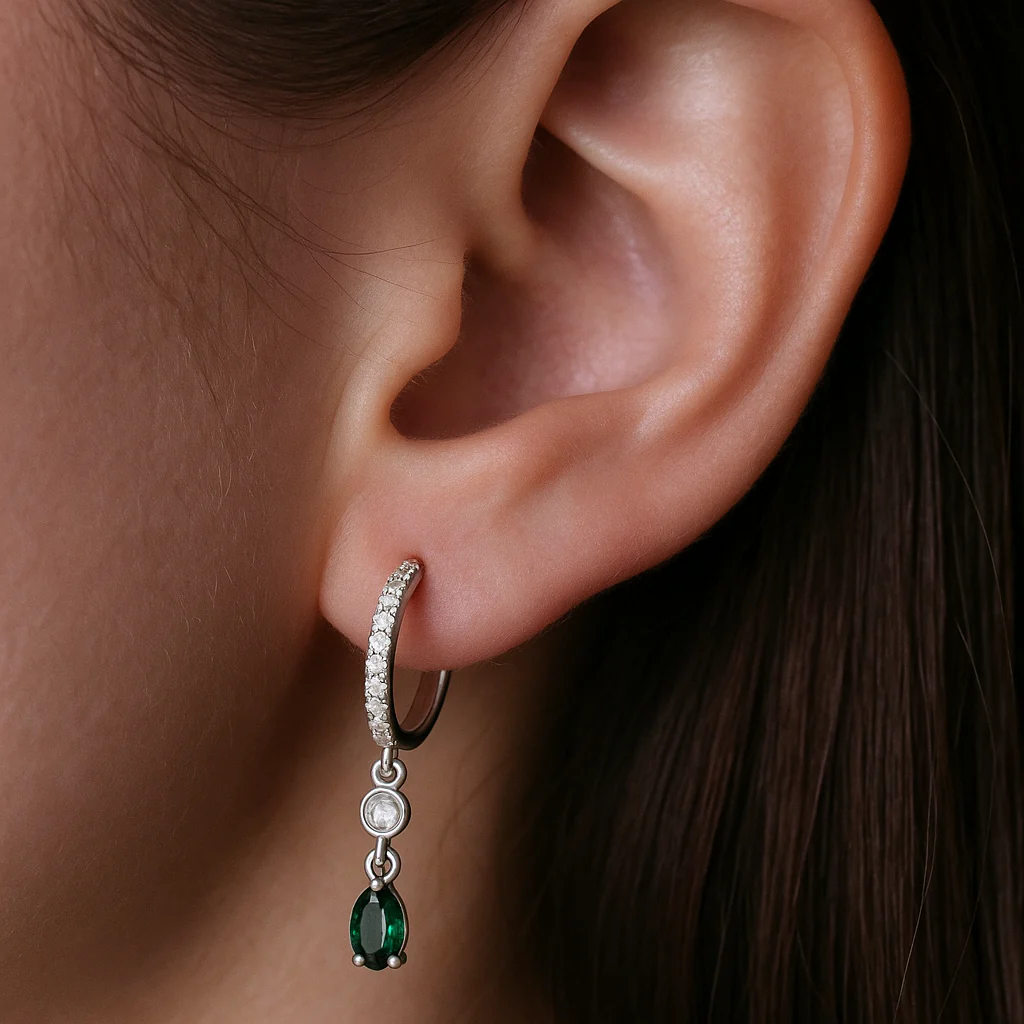 Diamond Hoop Emerald Huggie - Image 7