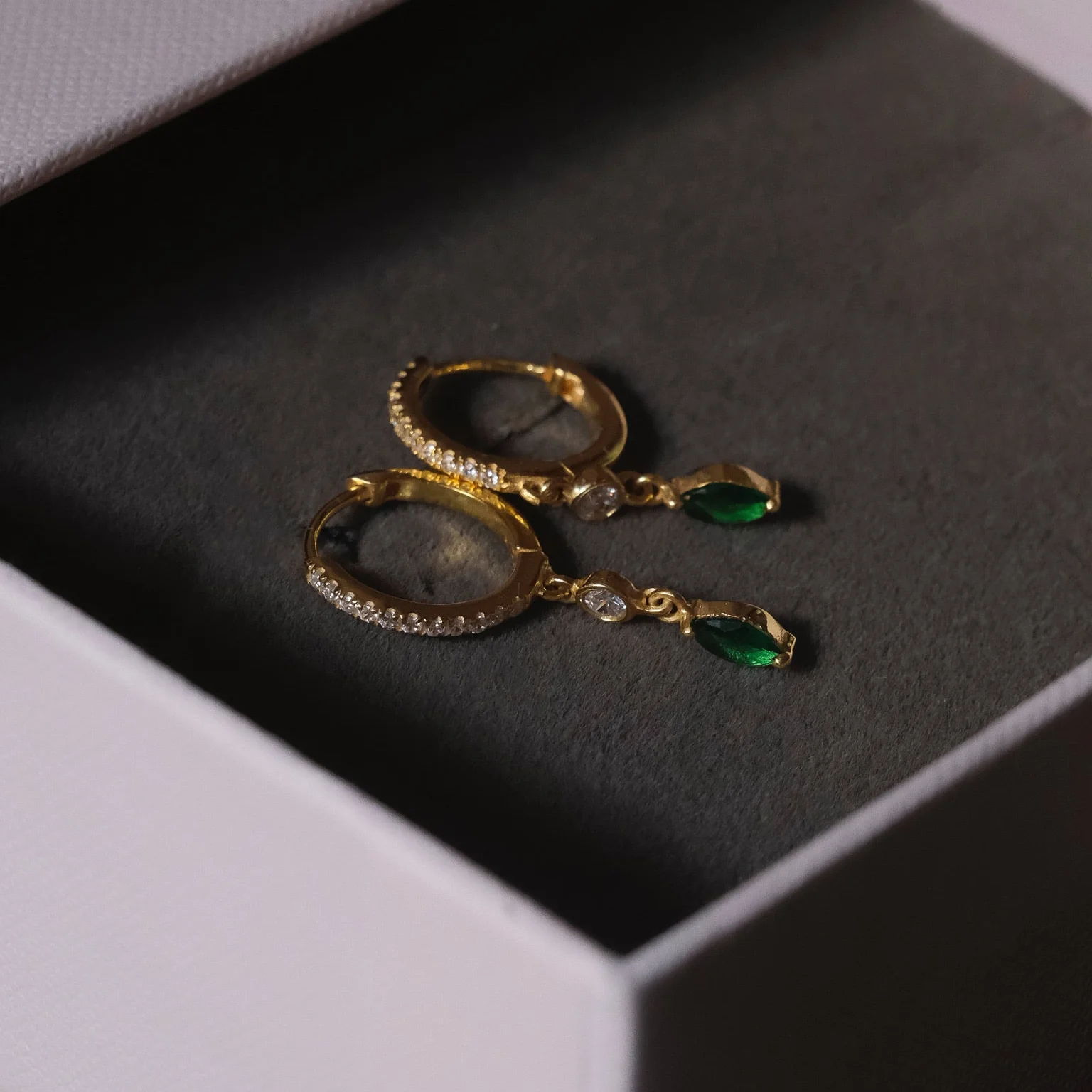 Diamond Hoop Emerald Huggie - Image 8
