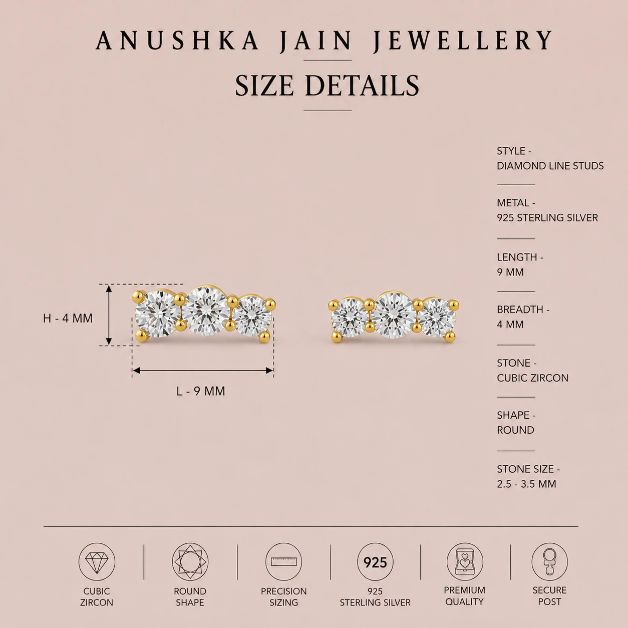 Diamond Line Studs - Image 4