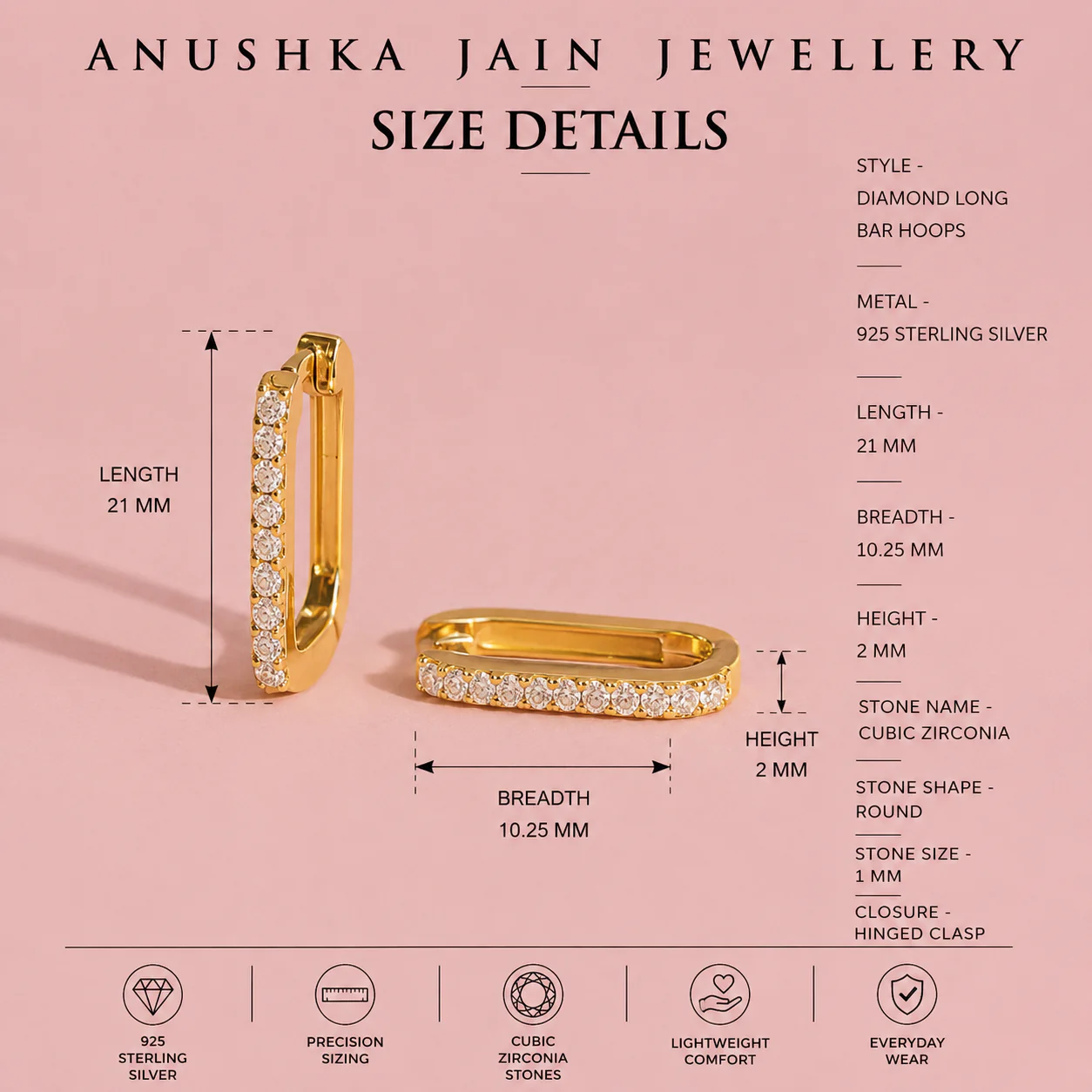 Diamond Long Bar Hoops - Image 6