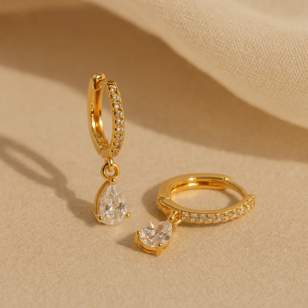 Diamond Pear Drop Huggie - Image 2