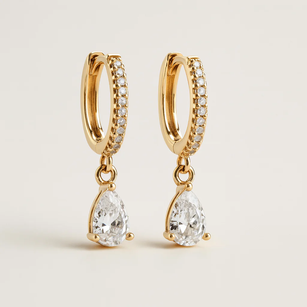 Diamond Pear Drop Huggie - Image 3
