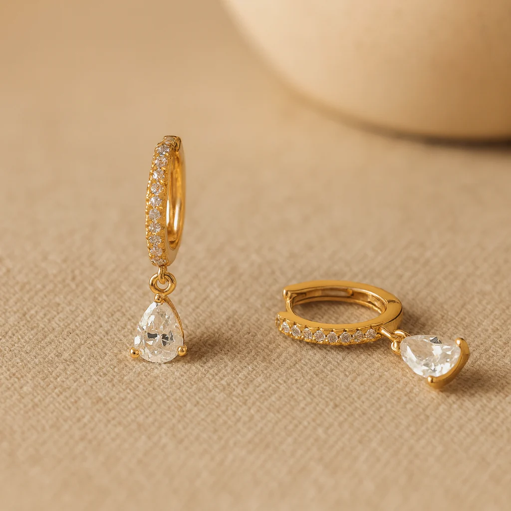 Diamond Pear Drop Huggie - Image 4