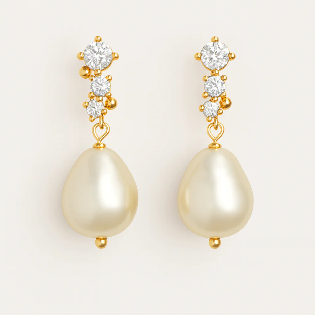 Diamond Pearl Drop Earrings - Image 4