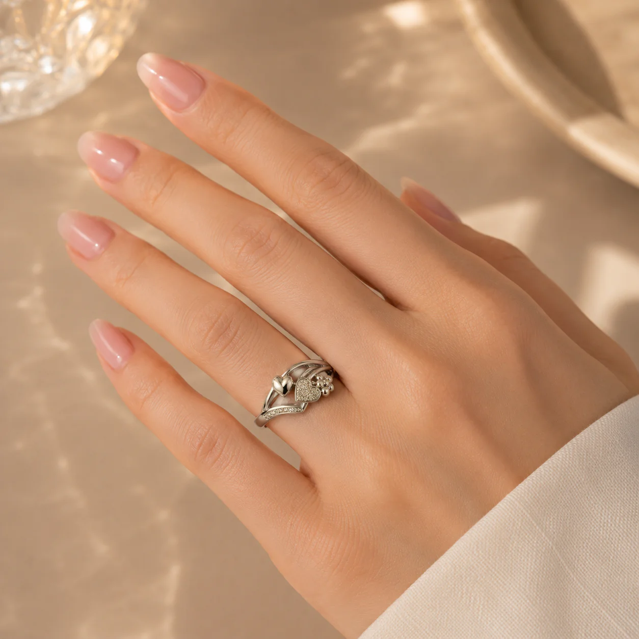 Double Heart Sterling Silver Ring