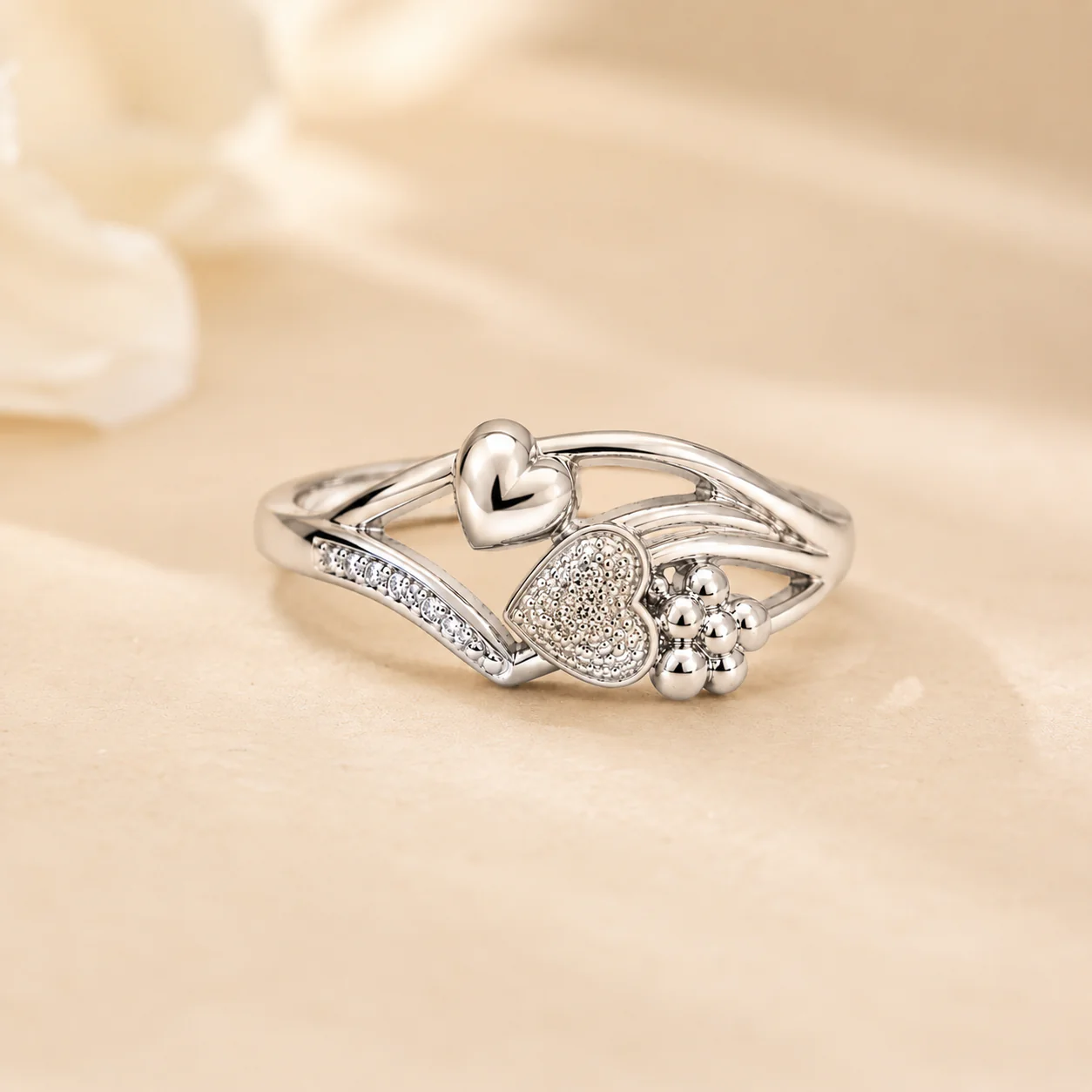Double Heart Sterling Silver Ring - Image 2