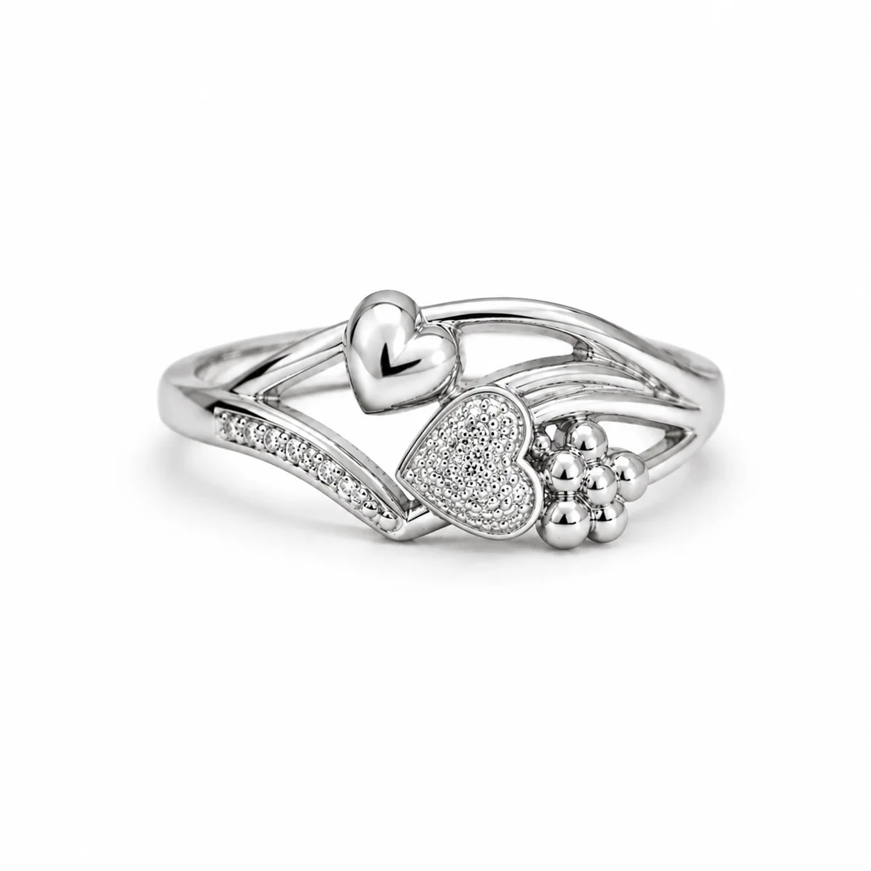 Double Heart Sterling Silver Ring - Image 3