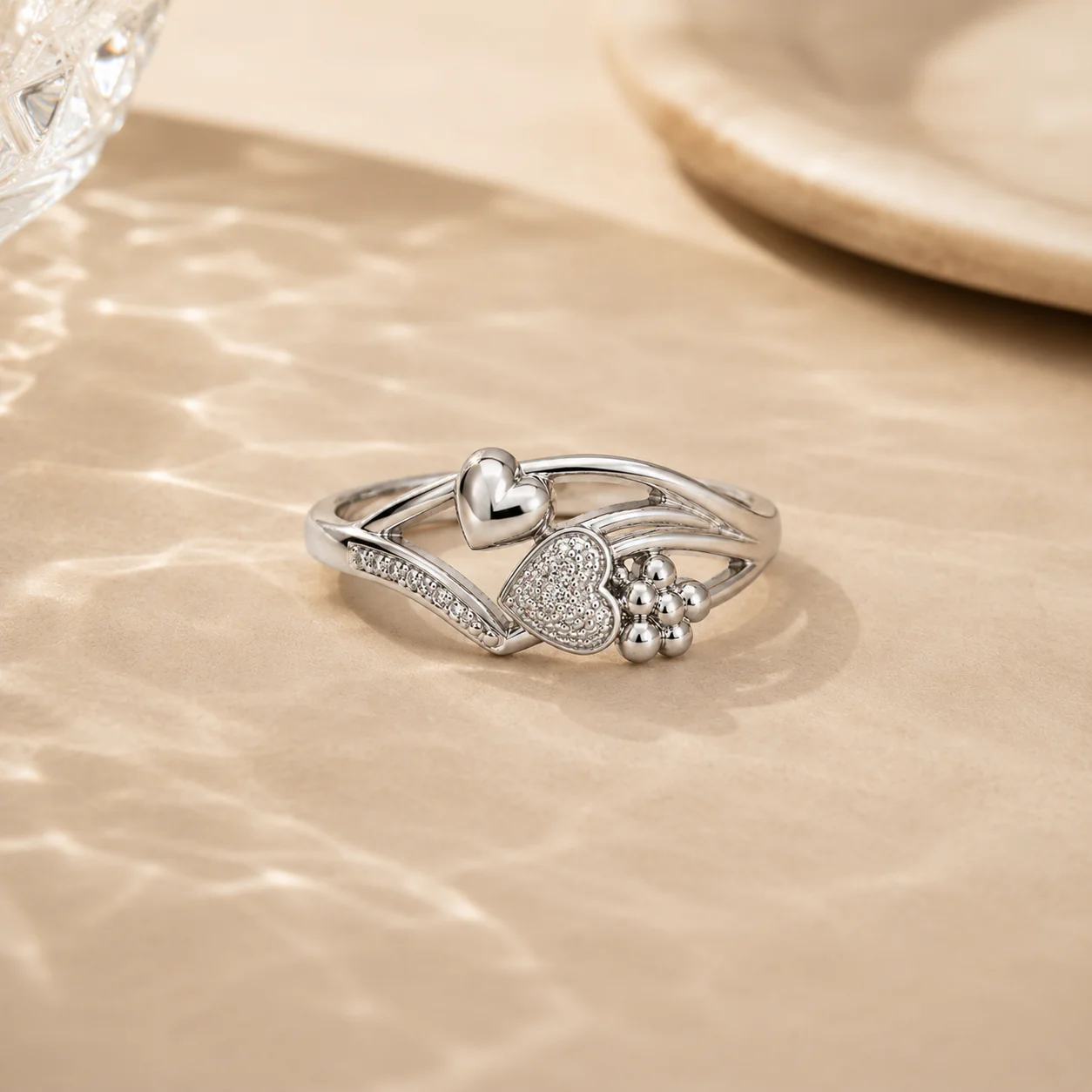 Double Heart Sterling Silver Ring - Image 4