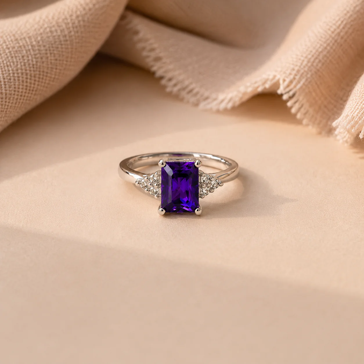 Emerald Cut Amethyst Statement Ring