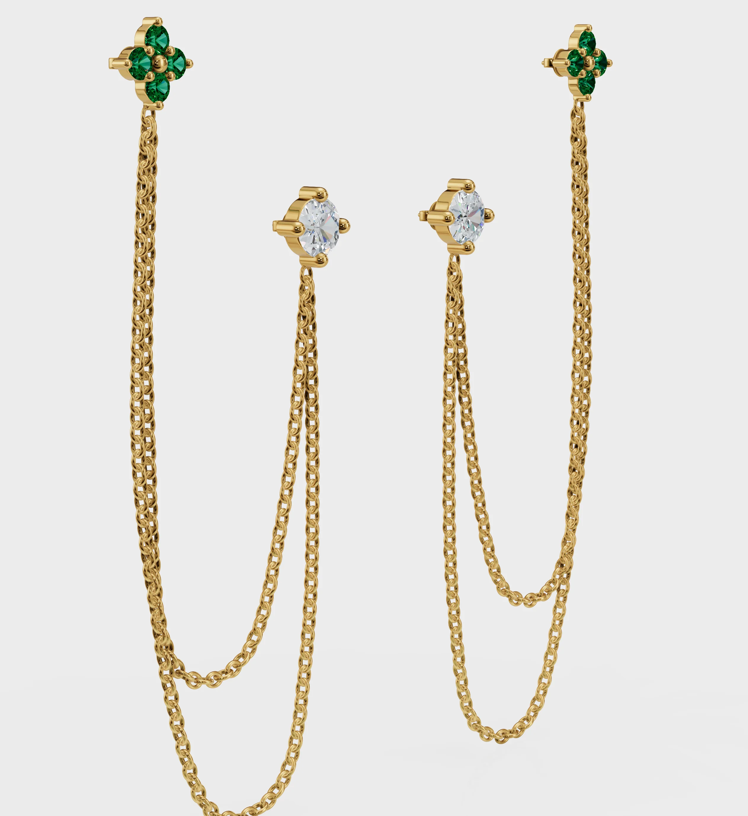 Emerald Diamond Duet Chain Earrings - Image 2