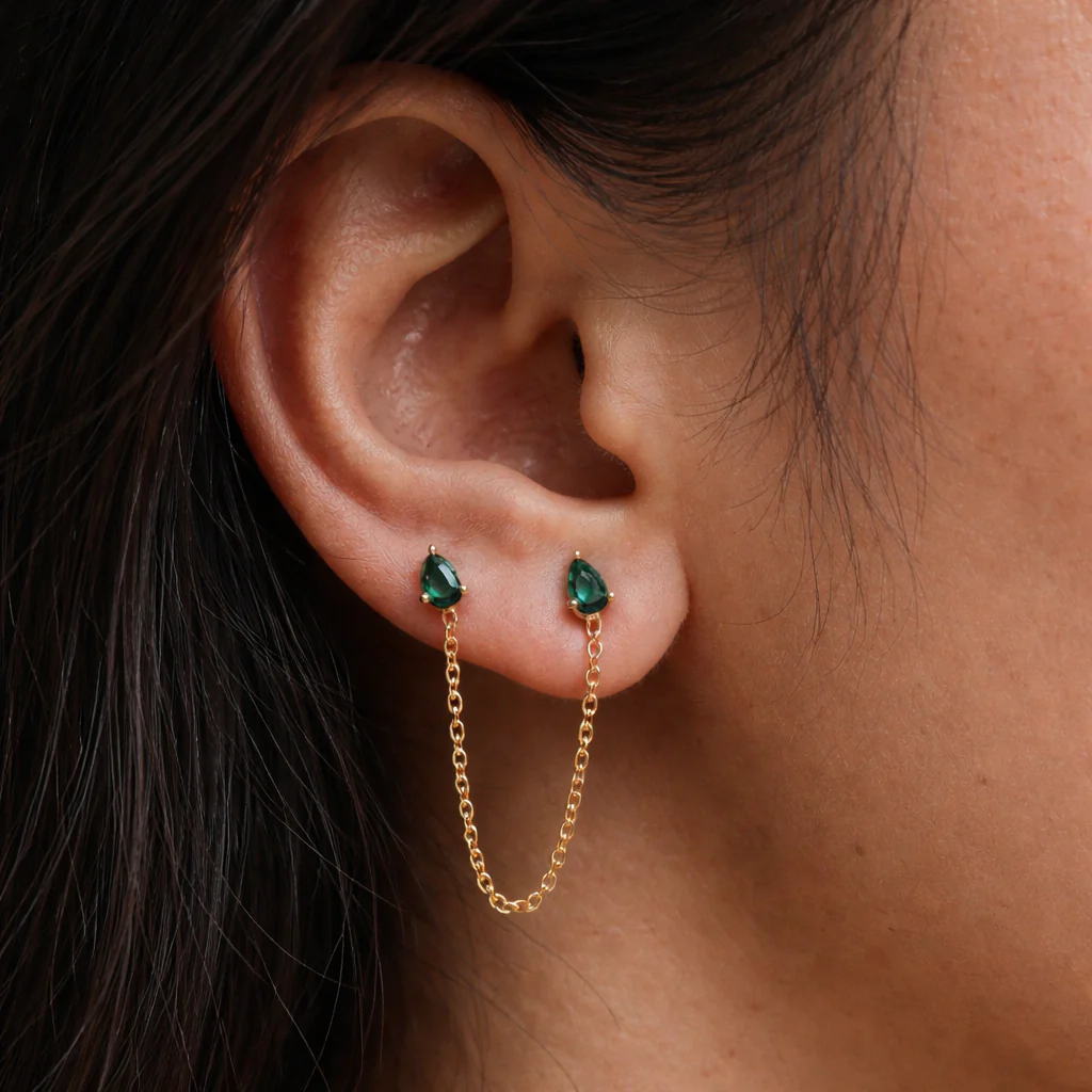 Emerald Drop Ear Chain
