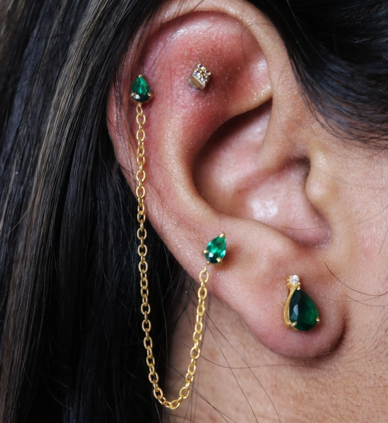 Emerald Drop Ear Chain - Image 3