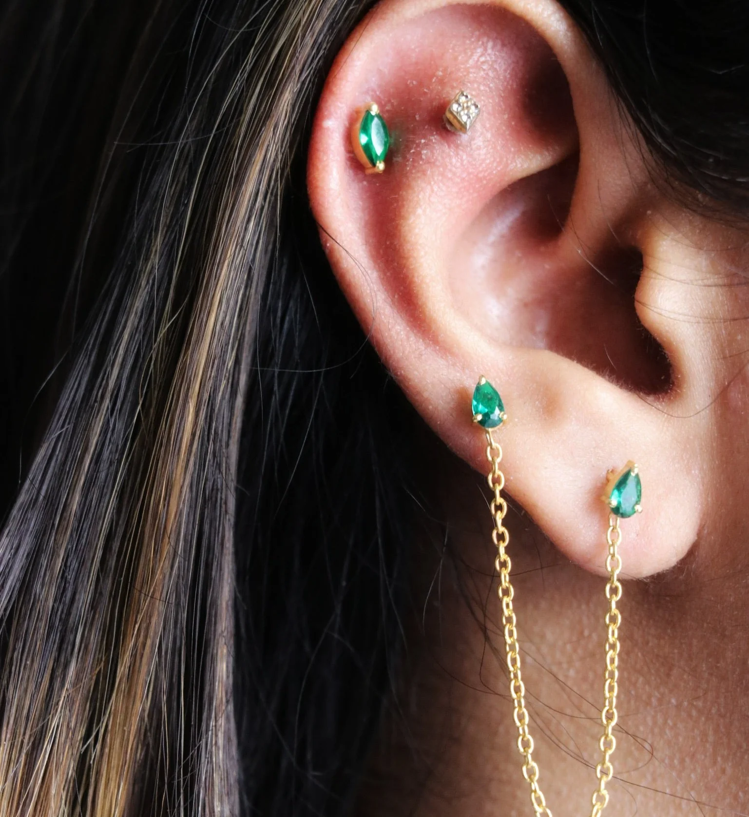 Emerald Drop Ear Chain - Image 5