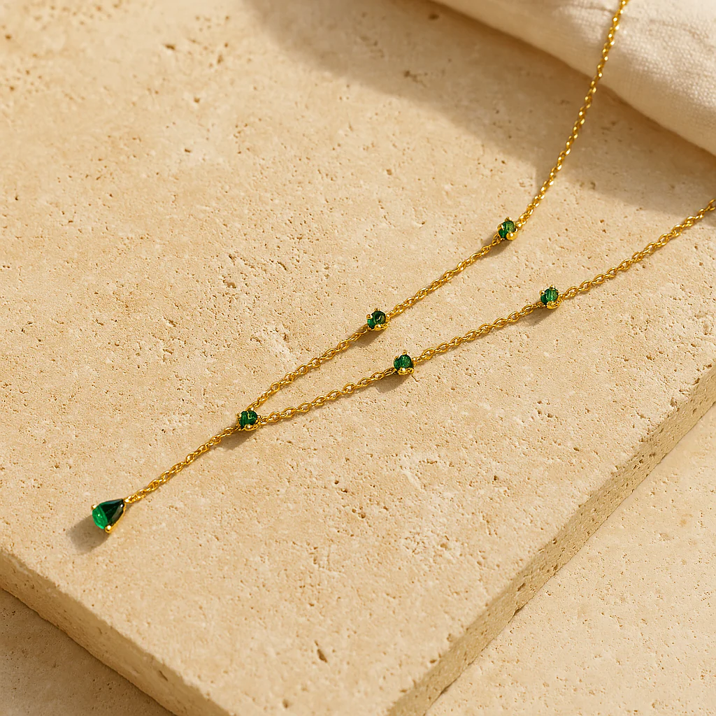 Emerald Lariat Necklace - Image 3