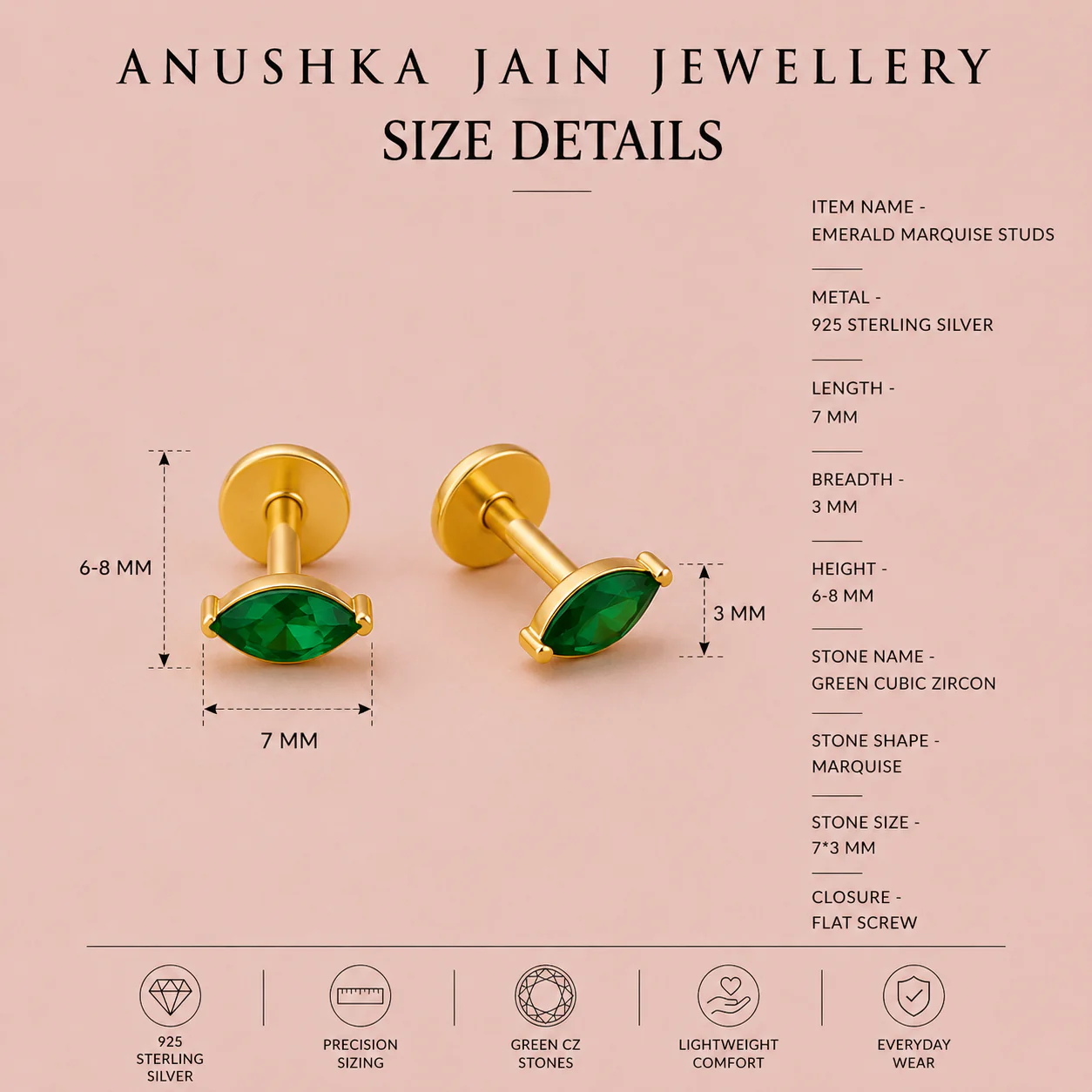 Emerald Marquise Studs - Image 7