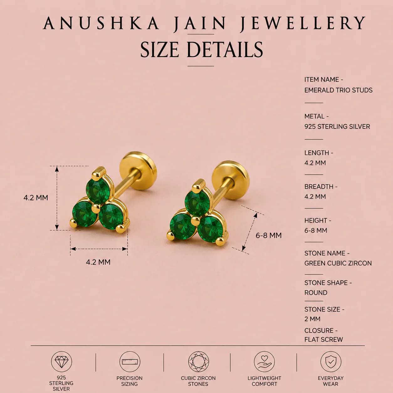 Emerald Trio Studs - Image 5