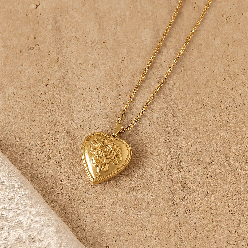 Floral Heart Locket Necklace - Image 3