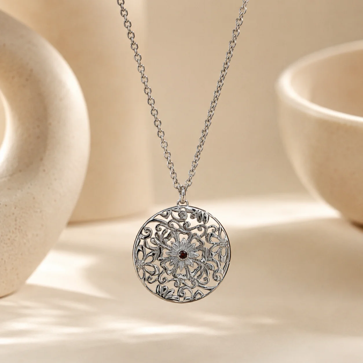 Garnet Halo Necklace - Image 3
