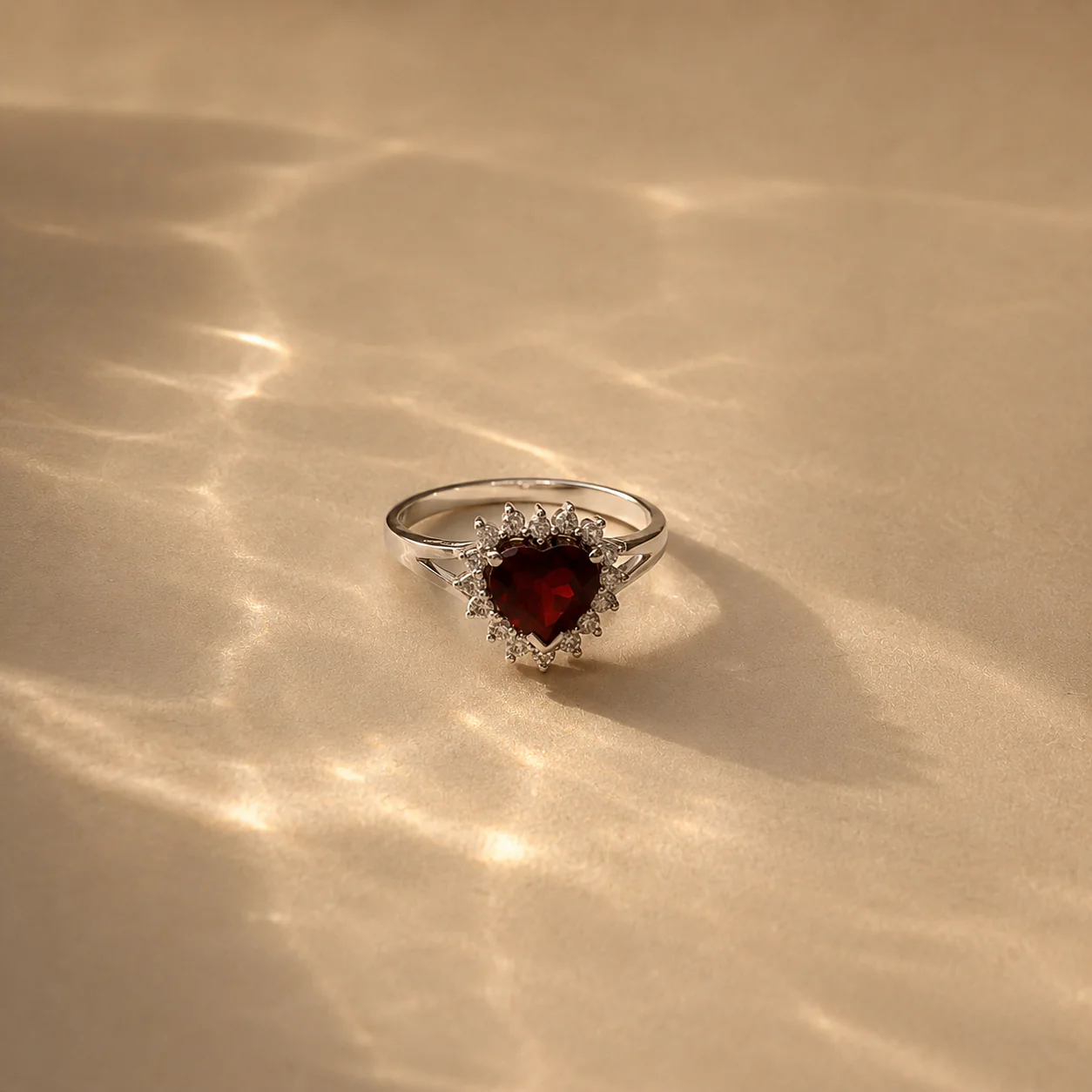 Garnet Heart Halo Ring - Image 3