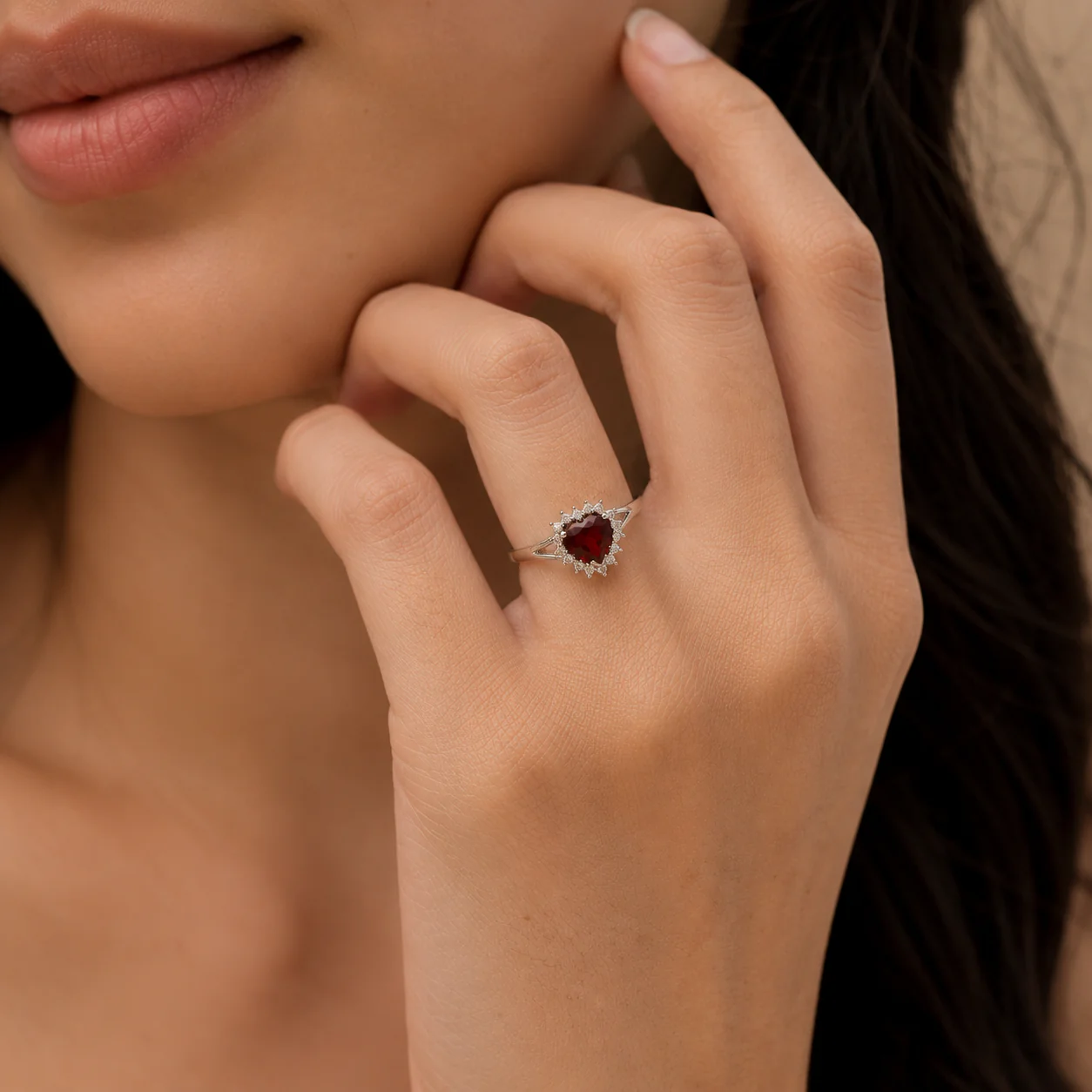 Garnet Heart Halo Ring - Image 4