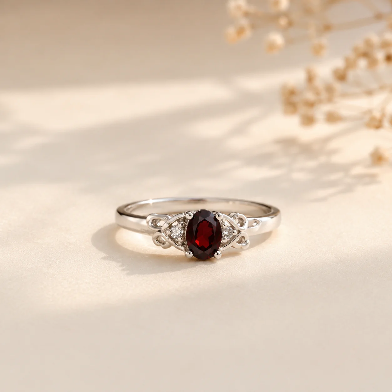 Garnet Vintage Scroll Ring - Image 2