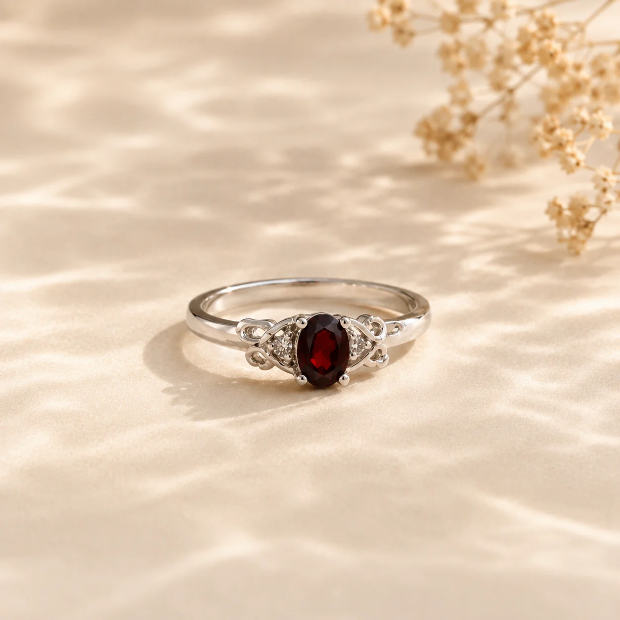 Garnet Vintage Scroll Ring - Image 3