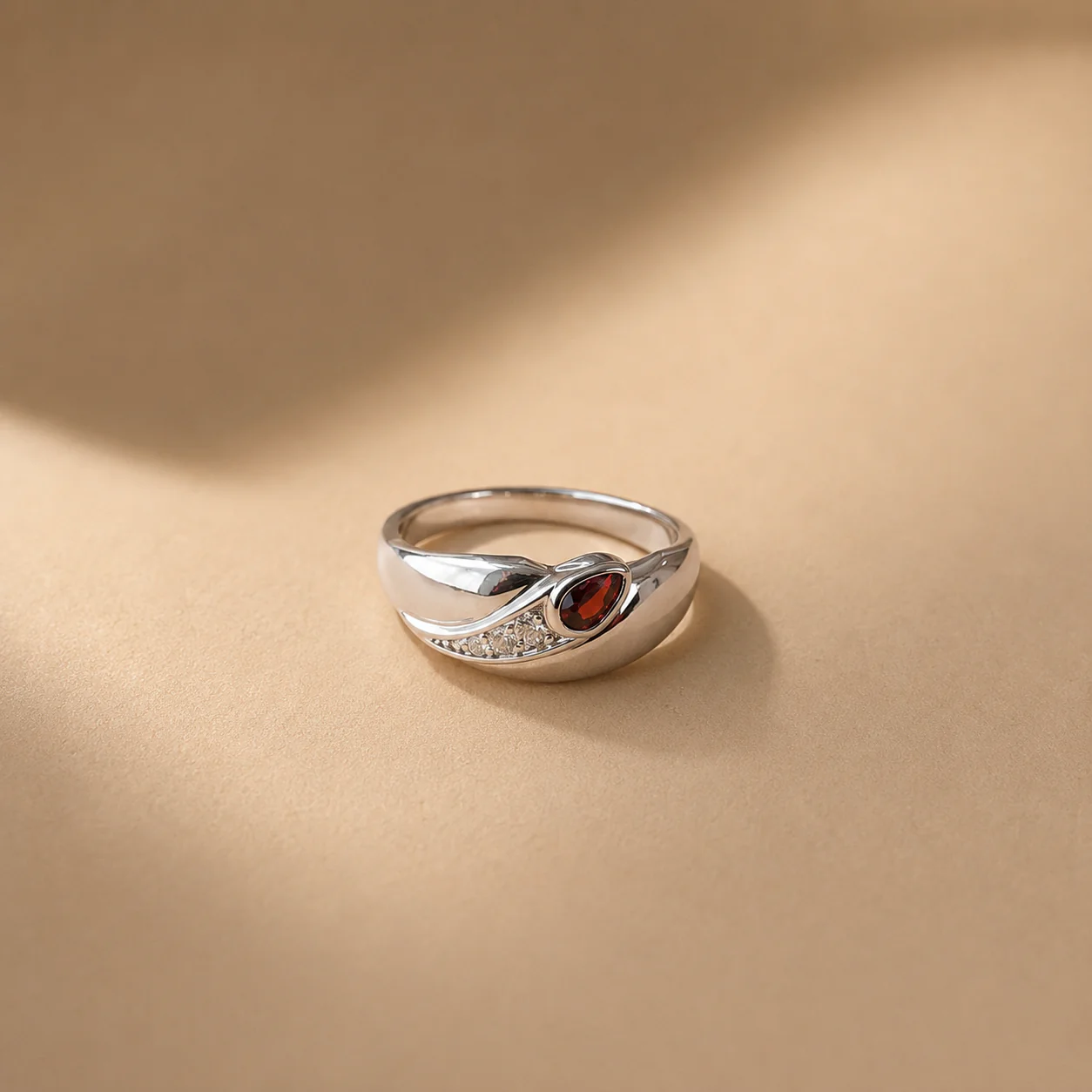 Garnet Wave Band Ring