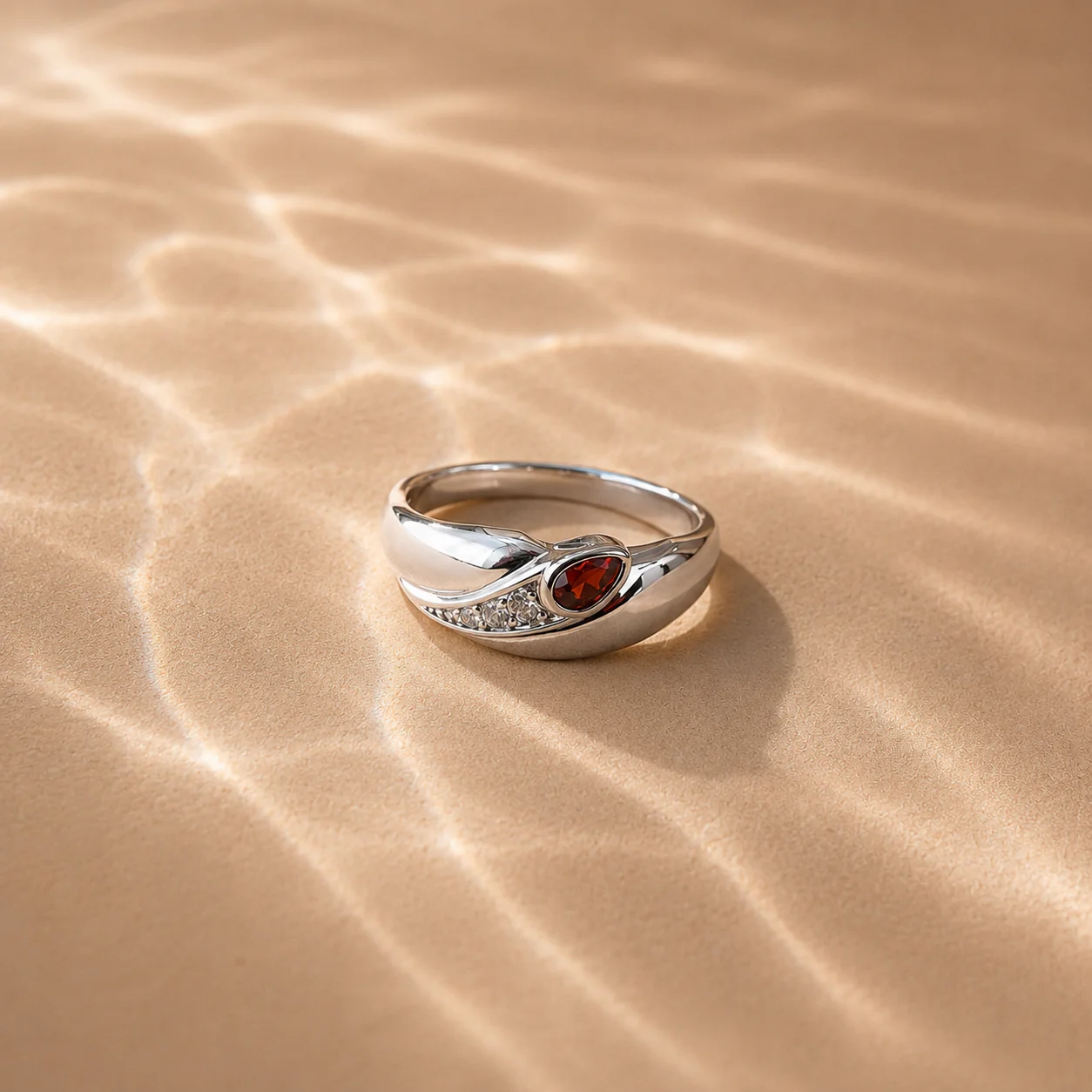 Garnet Wave Band Ring - Image 2