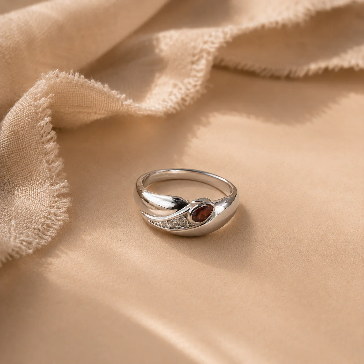 Garnet Wave Band Ring - Image 3